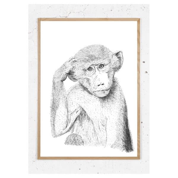 Plakat med tænkende macca abe