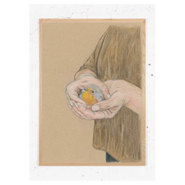 Plakat med én fugl i hånden- Rødhals